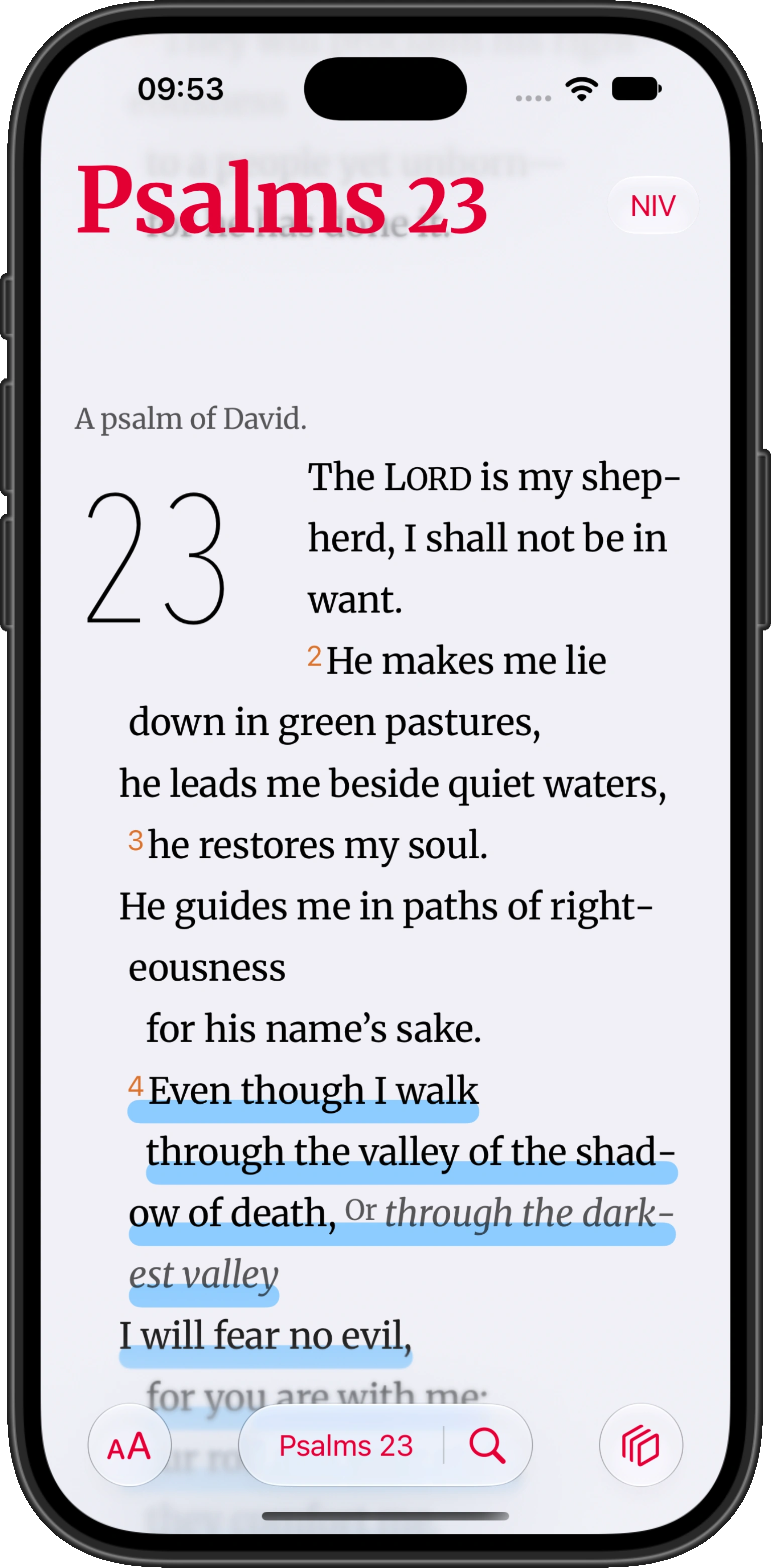 Psalm 23 in the 1Bible reader